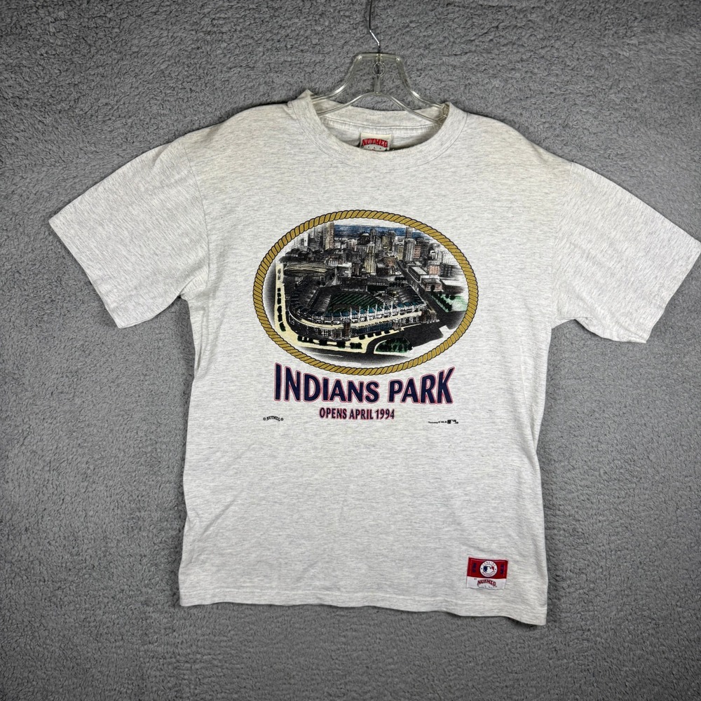 Vintage 1994 Nutmeg Mills Cleveland Indians Park Stadium T-Shirt Gray XL 1958